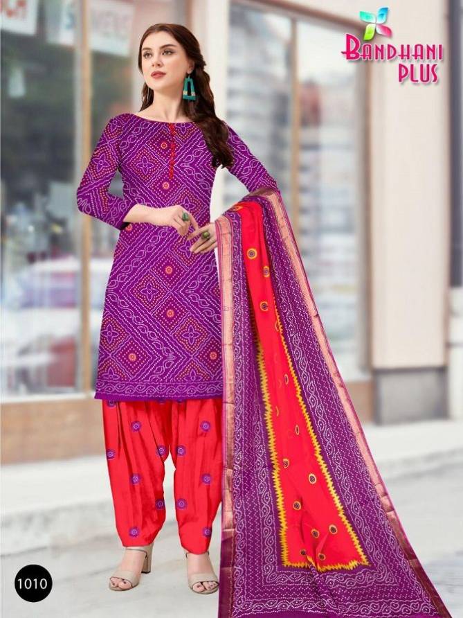 Bandhani Plus Regular Wear Printed Cotton Designer Dress Material Collection